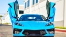 C8 Corvette With Lambo Doors Does Supercar Impression in Rapid Blue