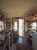 Bluebird International school bus turned into vintage house on wheels