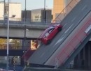 Car falls off bridge in Leuven, Belgium