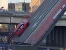 Car falls off bridge in Leuven, Belgium