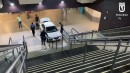Car gets stuck on the stairs as a thief tried to escape the police