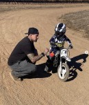 Carey Hart takes his 4-year-old son Jameson out on the track for some solo riding