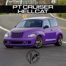 Two-Door Chrysler PT Cruiser turns Plum Crazy, has SRT Hellcat in rendering by jlord8 on Instagram