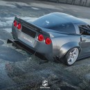 Time Attack C6 Chevy Corvette ZR1 exposed engine bay rendering by hugosilvadesigns