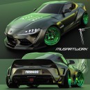 Toyota GR Supra widebody drift project with transparent hood rendering by musartwork