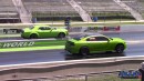 Dodge Challenger SRT Hellcat Redeye drag races Roush Mustang GT, Challenger and Charger Hellcat on DRACS