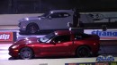 Dodge Challenger SRT Super Stock drags Chevy Corvette and Procharged Camaro
