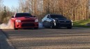 Charger Hellcat Fights Cadillac CTS-V in Burnout Standoff