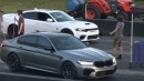 BMW M5 vs Dodge Charger Redeye drag race on Wheels Plus