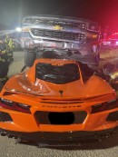 Chevrolet Silverado climbs on top of Corvette in bizarre crash