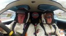 Chris Amon and Bruce McLaren's sister in a Ford GT40 in 2014