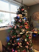 Christmas tree decorated with car logos