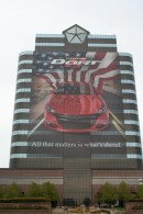 Chrysler building with Dodge Dart wrap