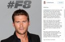 Scott Eastwood's Instagram post announcing his presence in Fast 8