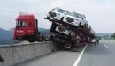 Car Carrier Almost Falls off Bridge in China, Drive Saved by Trailer