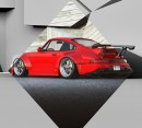 Crimson Widebody Porsche 964 slammed restomod rendering by rostislav_prokop
