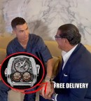 Cristiano Ronaldo takes delivery of new Twin Turbo Furious Baguette watch from the Jacob & Co. boss himself
