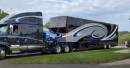 Custom rig with a Volvo semi-tractor and a fifth-wheel on a semi-trailer, dubbed Orion