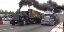 Peterbilt 359 races a Kenworth W900 in a straight line