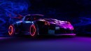 Cyberpunk 2077 Porsche 911 992 GT3 slammed widebody neon rendering by wizart_concepts