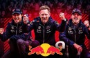 Christian Horner Celebrating Championship Win Alongside Max and Checo