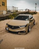 Desert Sand Acura TLX Slammed on BBS Wheels for hellaflush Look