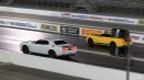 Ford Mustangs vs Hellcats drag race on Wheels
