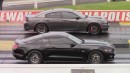 Dodge Charger SRT Hellcat drag races Hellion twin turbo Mustang, Nova, Camaro on DRACS