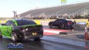 Dodge Challenger Demon drag racing with Jeep Trackhawk and Charger SRT Hellcat