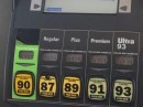 Pump grades at the Brighton, MI Sunoco, including Rec-90 ethanol-free 100% gasoline.
