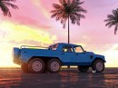 Dreamy 6x6 Lamborghini LM002 Visits Miami's Ocean Drive in rendering by abimelecdesign