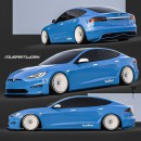 Elon Musk Tesla Model S Twitter Bird Blue on Rotiform Aerodisc rendering by musartwork