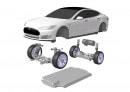 Tesla Model S powertrain configuration for rear-wheel-drive model with single engine