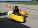 Kevin Clemens on his speed breaking electric sidecar motorcycle