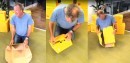 Jeremy Clarkson folding a DHL box