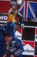 Michael Schumacher celebrating on the podium