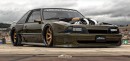Twin-Turbo Ford Mustang slammed widebody restomod rendering by personalizatuauto
