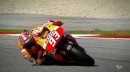Marc Marquez milliseconds befor he lost front grip and crashed at Misano, 2014
