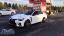 Lexus GS F vs Ford Mustang and Mercedes-AMG GT drag racing interrupted by Ski-Doo snowmobile on DRACS