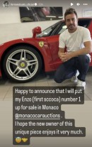 Fernando Alonso Confirming the Sale on Instagram