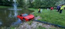 Ferrari 488 GTB in a pond after brake failure