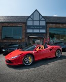 Ferrari F8 Spider with bike carrier and matching Rosso Corsa FiftyOne bike by Miller Motorcars