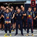 Christian Horner Flanked by Max Verstappen and Sergio Perez