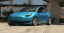 First Tesla Model Y Gets Slammed on Vossen Wheels, Has Troll Battery