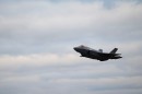 U.S. Air Force F-35A Lightning II conducts a flyover upon arrival at RAF Lakenheath