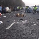 Aftermath of multi-car pileup on A40 highway in the UK