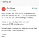 Elon Musk wants FSD V12.3.1 activated on all new vehicles