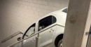 Driver takes the stairs trying to exit the stadium car park
