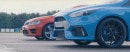 Ford Focus RS vs VW Golf R Standing Kilometer Drag Race