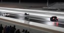 Ford Mustang crashes at the drag strip
